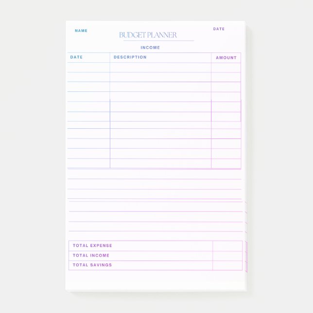 Vibrant Budget Tracking Note Pad (Front)