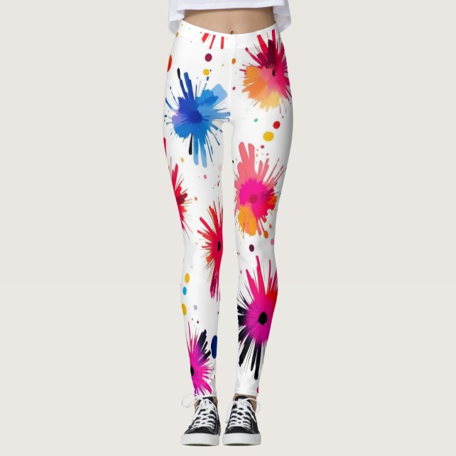 Vibrant Burst Abstract Pattern Leggings (Front)