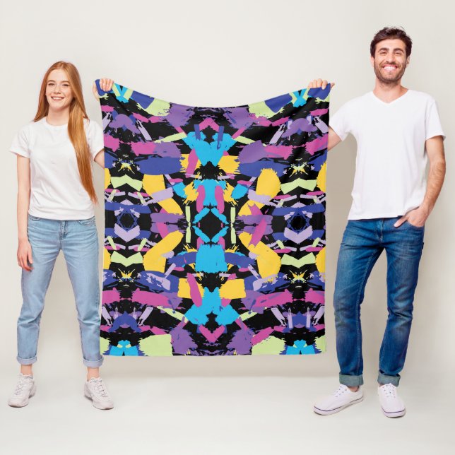 Vibrant Burst: Random Colour Splashes Fleece Blanket (In Situ)