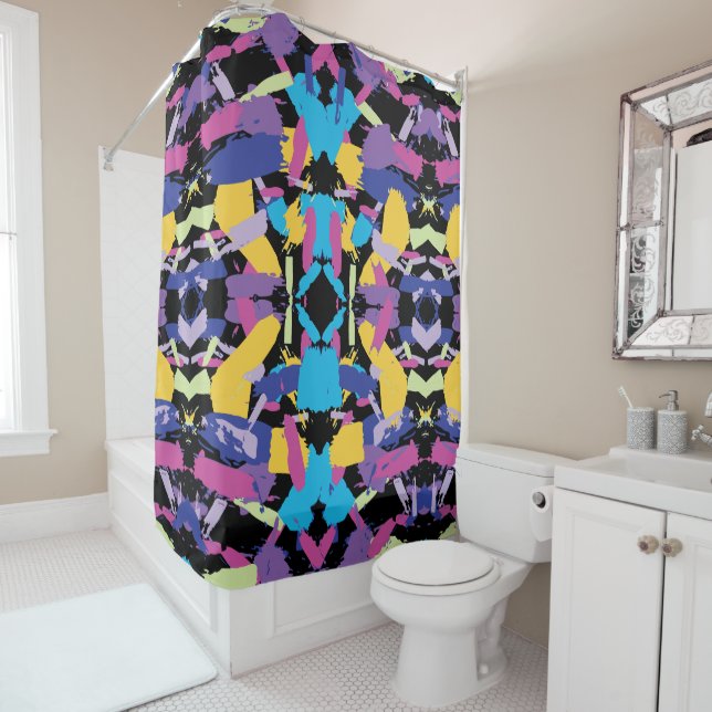 Vibrant Burst: Random Colour Splashes Shower Curtain (In Situ)