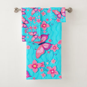 Vibrant Butterflies and Flowers Design Bath Towel Set