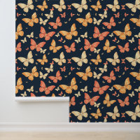 Vibrant Butterflies Pattern on Dark Blue