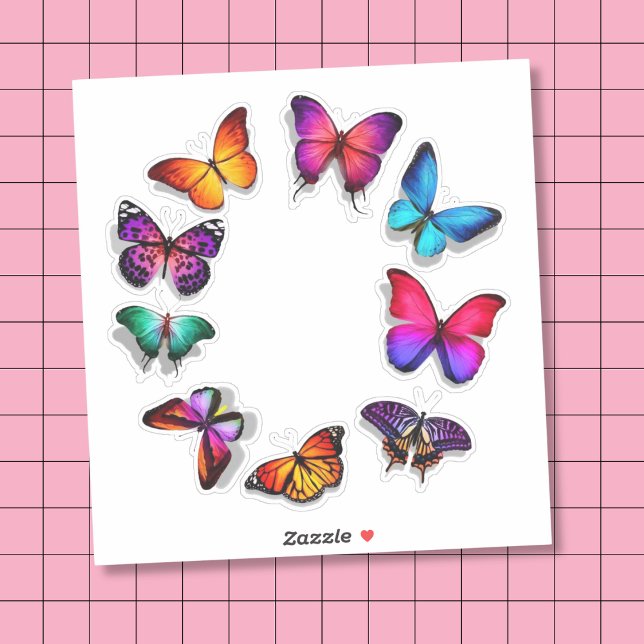 Vibrant Butterfly Decorative Vinyl Sticker Sheet  (A Kaleidoscope of Color: Beautiful Butterfly Stickers for Every Idea!)