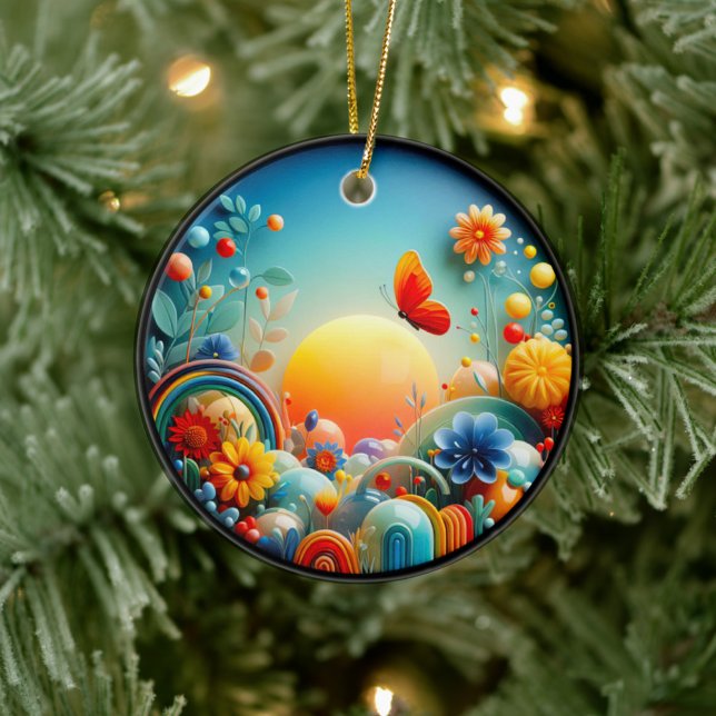 Vibrant Butterfly Fantasy Garden Ceramic Ornament (Creator Uploaded)