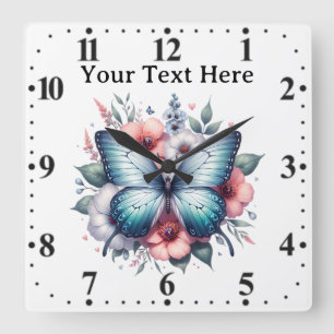 Vibrant Butterfly Floral Bouquet Art-96283 Square Wall Clock