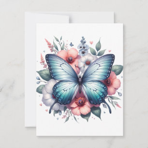 Vibrant Butterfly Floral Bouquet Wedding RSVP Card