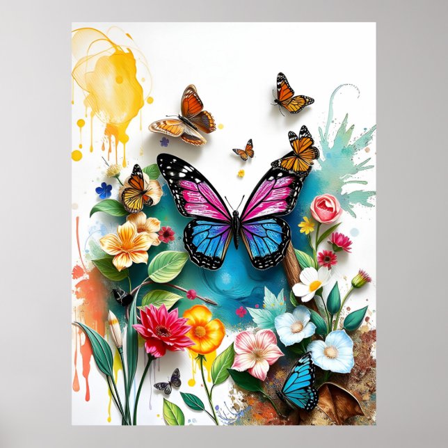 Vibrant Butterfly Garden | Inspired Spring Design Poster (Front)