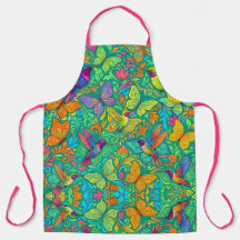 Vibrant Butterfly & Hummingbird Culinary Apron