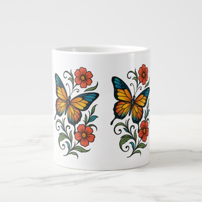 Vibrant Butterfly Large Coffee Mug (Front)