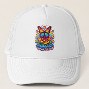 Vibrant Butterfly Perched on Colourful Rose Trucker Hat