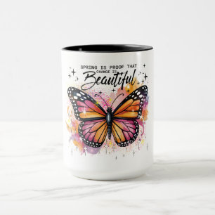 Vibrant Butterfly with Springtime Change Quote Mug