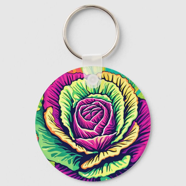Vibrant Cabbage Pop Art Key Ring (Front)