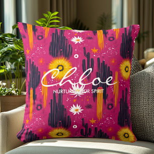 Vibrant Cactus and Sunburst Wellness Personalised  Cushion