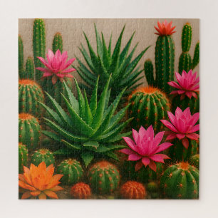 Vibrant Cactus Succulent Bloom Desert Jigsaw Puzzle