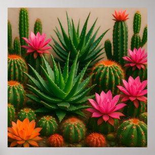 Vibrant Cactus Succulent Bloom Desert Poster