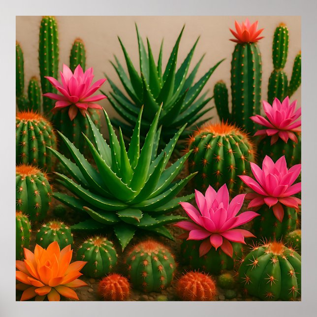 Vibrant Cactus Succulent Bloom Desert Poster (Front)