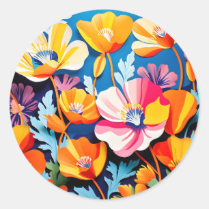 Vibrant California Poppies Flowers Classic Round Sticker