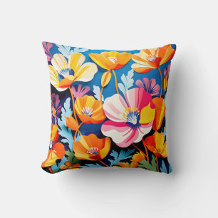 Vibrant California Poppies Flowers Cushion
