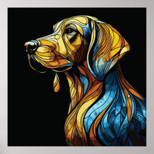Vibrant Canine Reverie - Stained Glass Artwork Poster