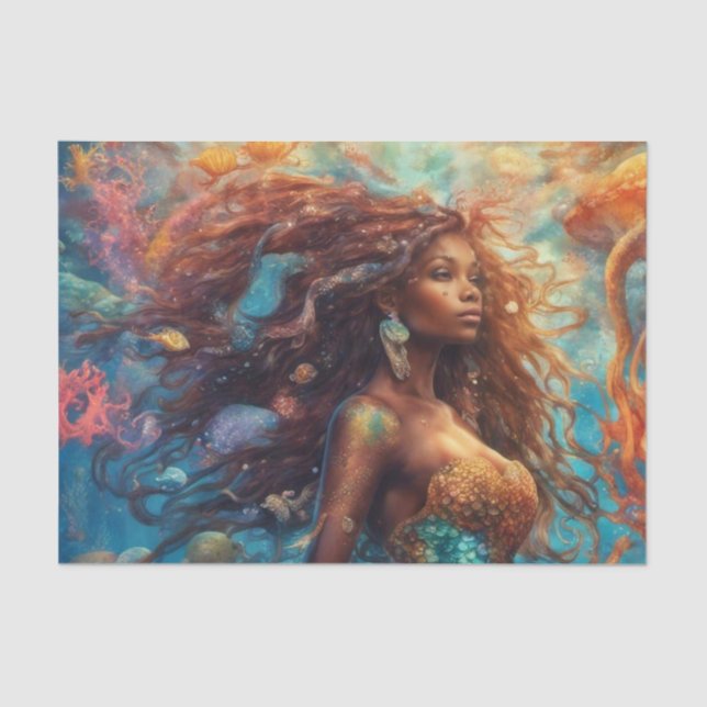 Vibrant Caribbean African American Mermaid Tissue Paper (Front)