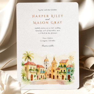 Vibrant Cartagena Colombia Watercolor Wedding Invitation