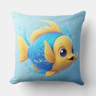 Vibrant Cartoon Fish with Splash Cushion