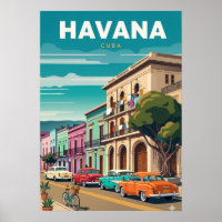Vibrant Cartoon Havana Street Scene Classic Cars