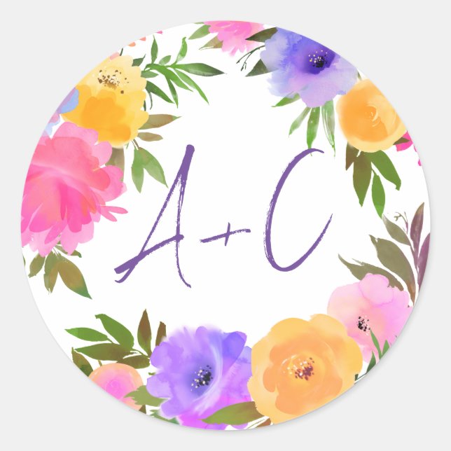 Vibrant Casual Magenta Violet Yellow Classic Round Sticker (Front)