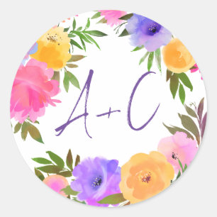 Vibrant Casual Magenta Violet Yellow Classic Round Sticker