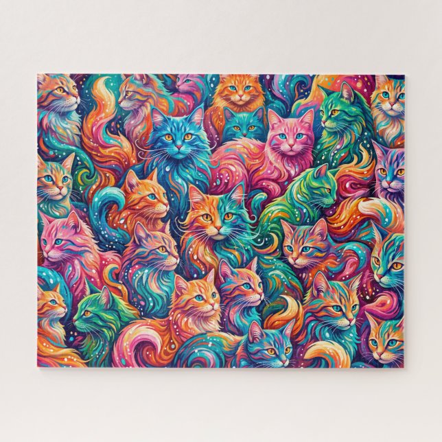 Vibrant Cat Dreamscape – Psychedelic Boho Jigsaw Puzzle (Horizontal)