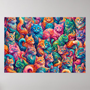 Vibrant Cat Dreamscape – Psychedelic Boho Poster