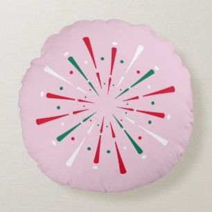 Vibrant Celebration Confetti, Fireworks  Round Cushion