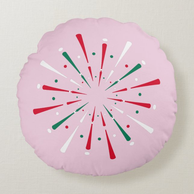 Vibrant Celebration Confetti, Fireworks  Round Cushion (Front)