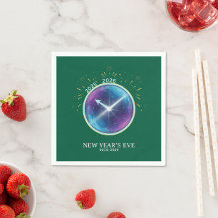 Vibrant Celestial Clock New Year's Eve 2026 Party Napkin