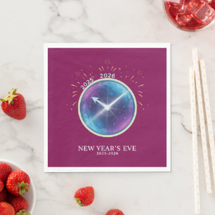 Vibrant Celestial Clock New Year's Eve 2026 Party Napkin