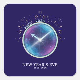 Vibrant Celestial Clock New Year's Eve 2026 Party Square Sticker