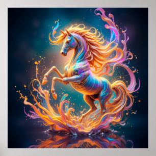 Vibrant Celestial Horse Amidst Colourful Swirls Poster
