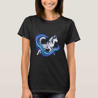 Vibrant Celestial Husky Mystic Blue Aura Art T-Shirt