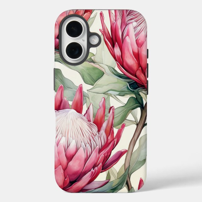 Vibrant Cerise Protea Apple iPhone 16 Tough Case (Back)