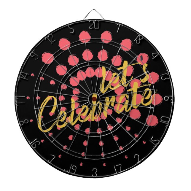 Vibrant, cheerful, fun design of "Let's Celebrate" Dartboard (Front)