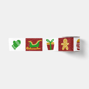 Vibrant Cheerful Red Christmas Box Pattern Satin Ribbon