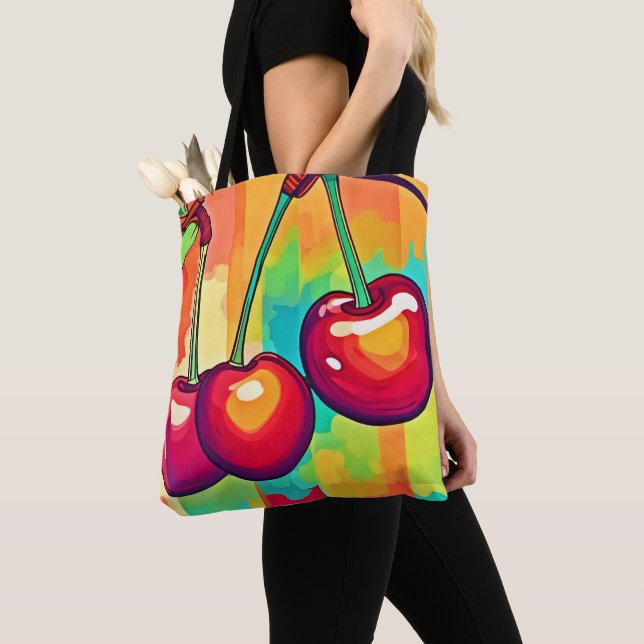 Vibrant Cherry Art Tote Bag (Close Up)