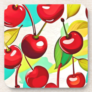 Vibrant Cherry Pattern Coaster