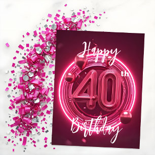 Vibrant Chic Neon Pink 40th Birthday Postcard
