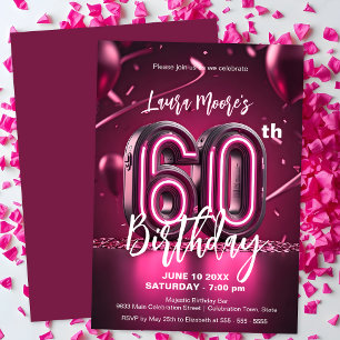 Vibrant Chic Neon Pink 60th Birthday Celebration Invitation