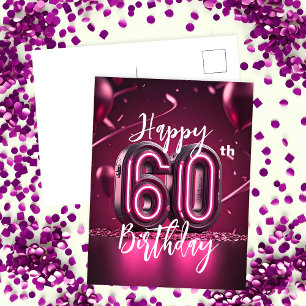 Vibrant Chic Neon Pink 60th Birthday Postcard