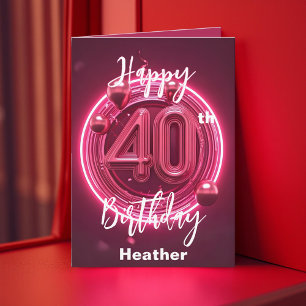 Vibrant Chic Stylish Neon Pink 40th Birthday Card