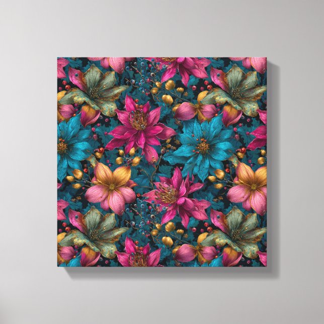 Vibrant Christmas Botanical Fantasy Pattern Canvas Print (Front)