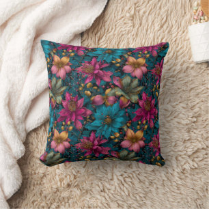 Vibrant Christmas Botanical Fantasy Pattern Cushion