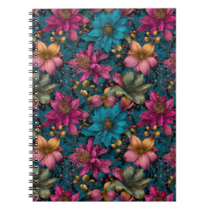 Vibrant Christmas Botanical Fantasy Pattern Notebook